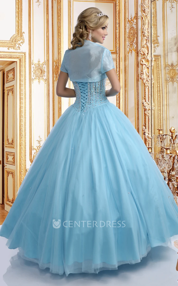 Tulle Sweetheart Ball Gown With Asymmetrical Beaded Lines