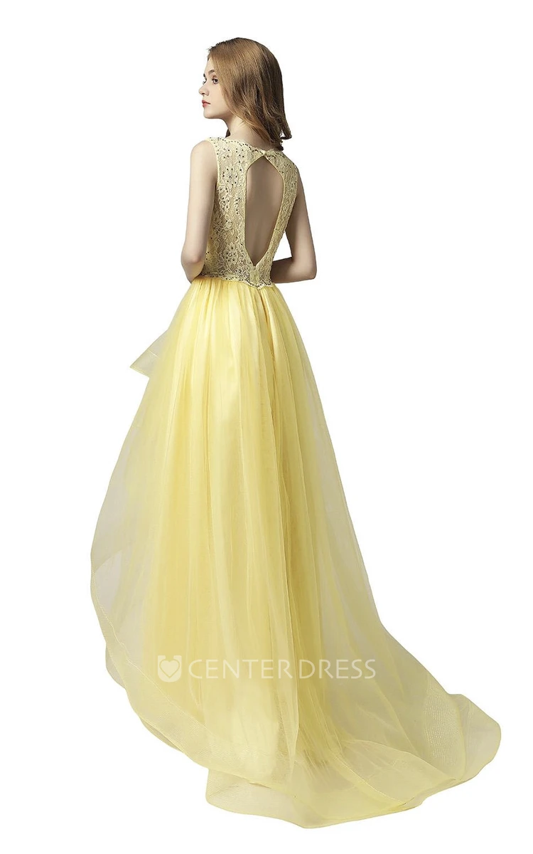 Cute High-low Keyhole Beaded Adorable Sleeveless Dress With Cascading Ruffles