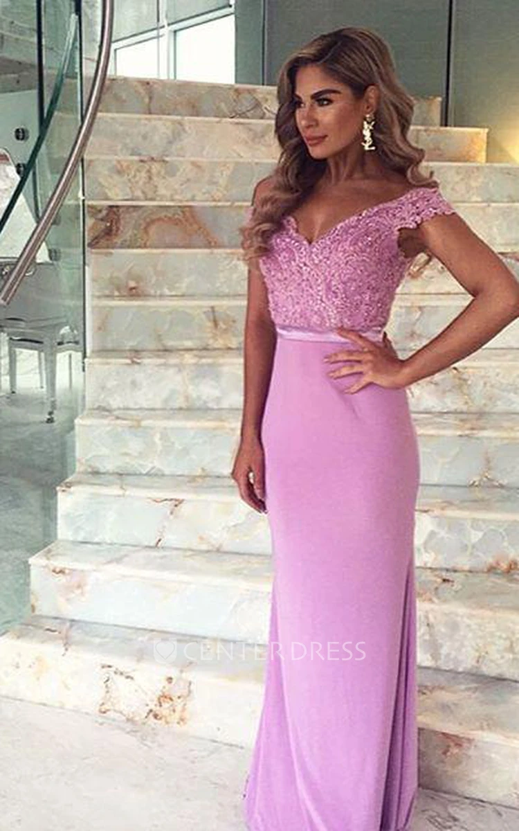 Elegant Lace Appliques Mermaid Prom Dress Off-the-shoulder Sweep Train