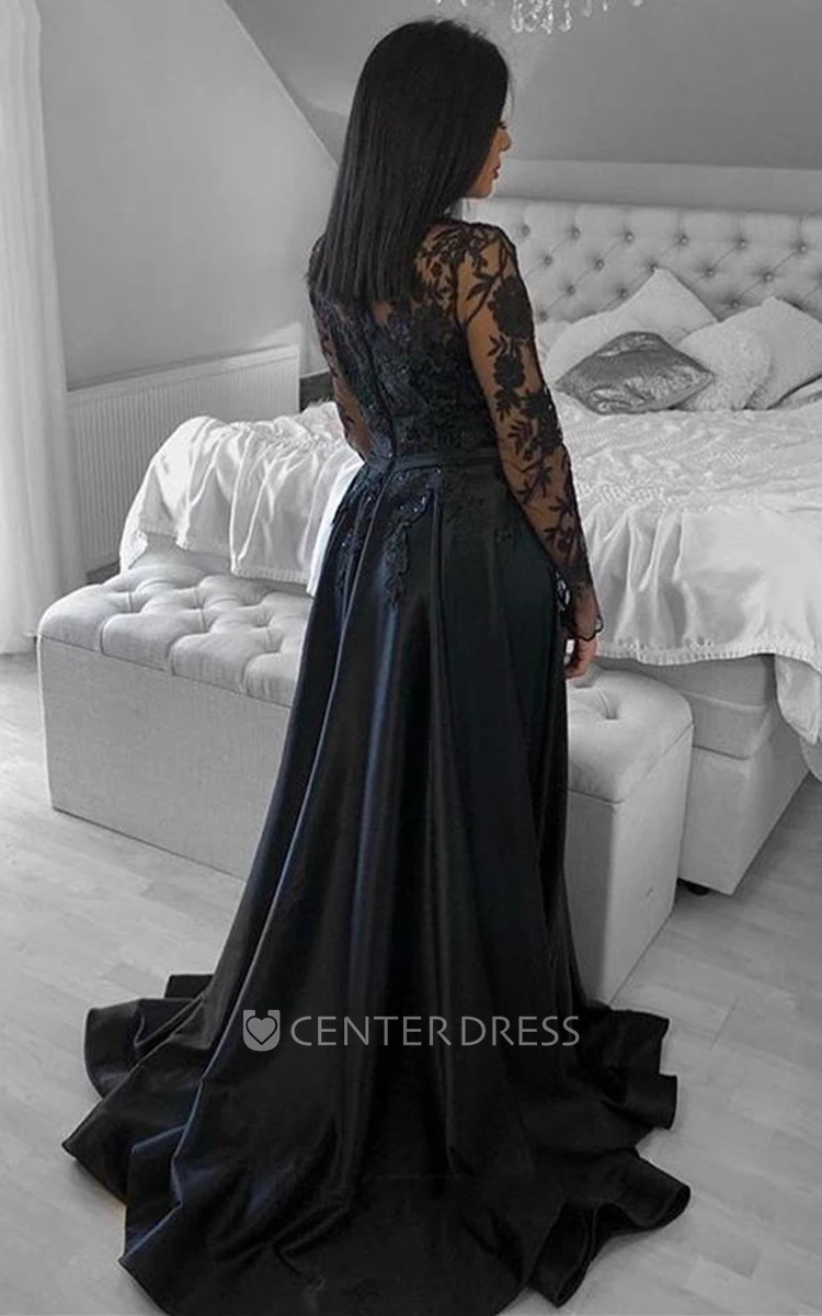 A Line Ethereal High Neck Satin Evening Dress with Split Front