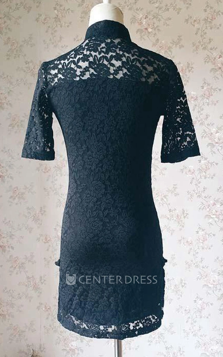 Chines Style Short Black Lace Mini Black Short Black Prom Black Wedding Short Sleeve Custom Summer Dress