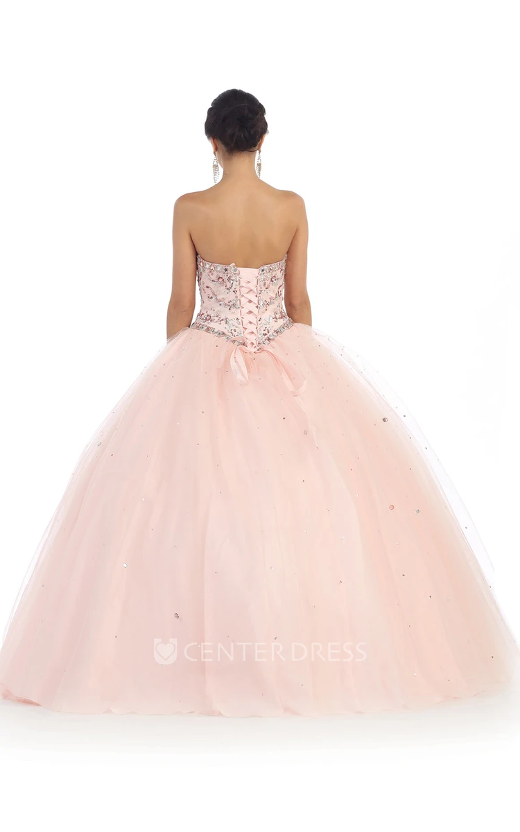 Ball Gown Sweetheart Sleeveless Tulle Corset Back Dress With Beading