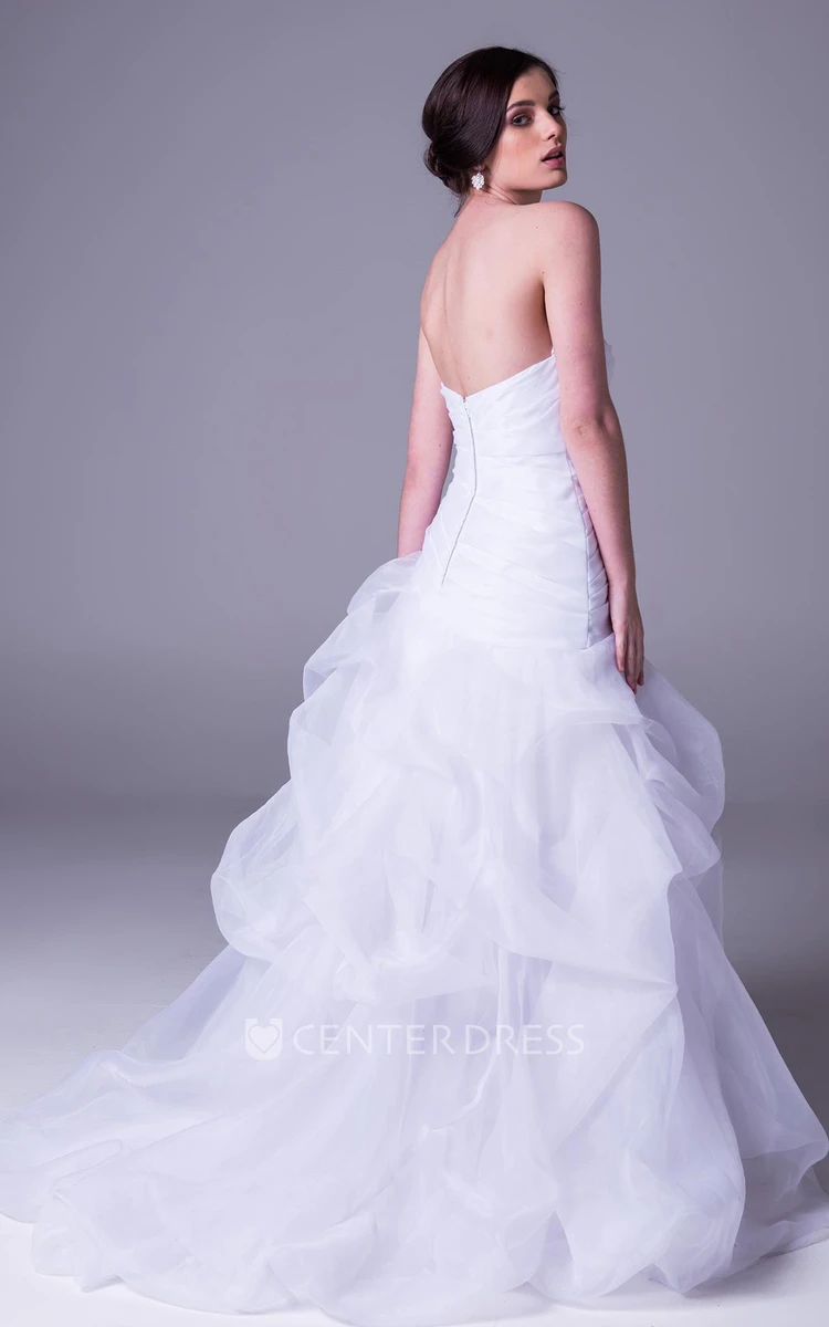 Strapless Split-Front Organza Wedding Dress With Ruffles And Beading
