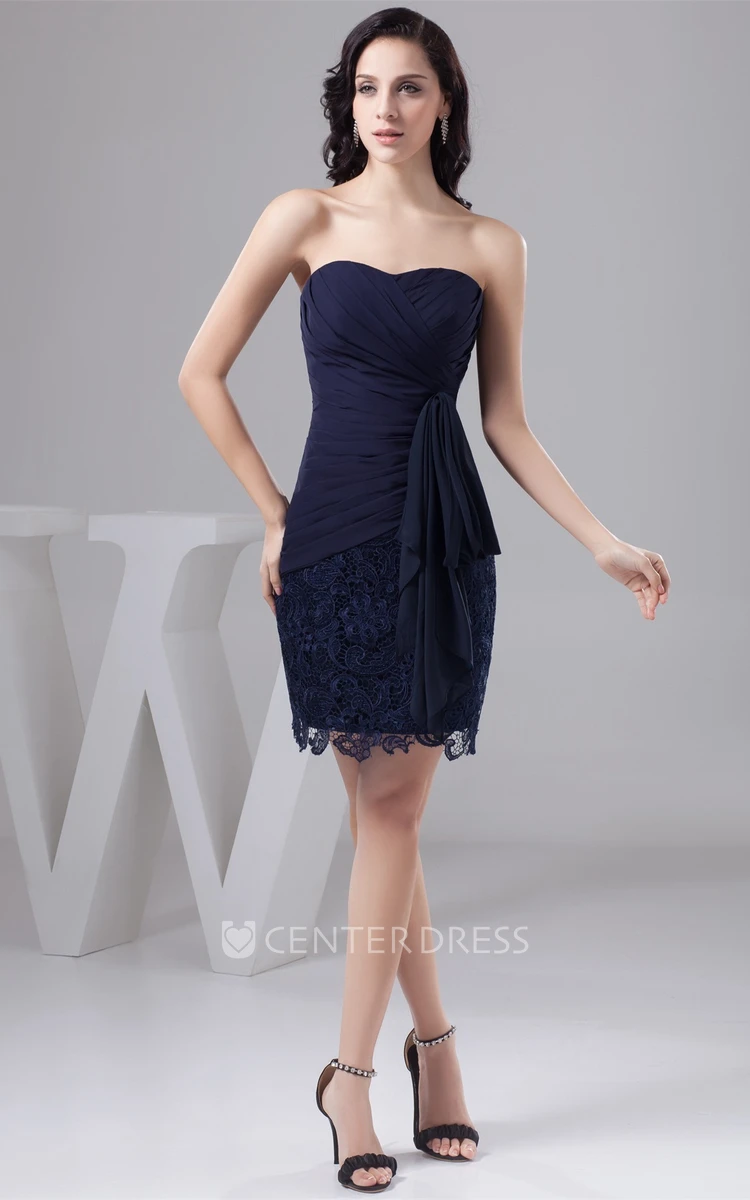Sweetheart Criss-Cross Mini Lace Prom Dress with Ruching and Draping