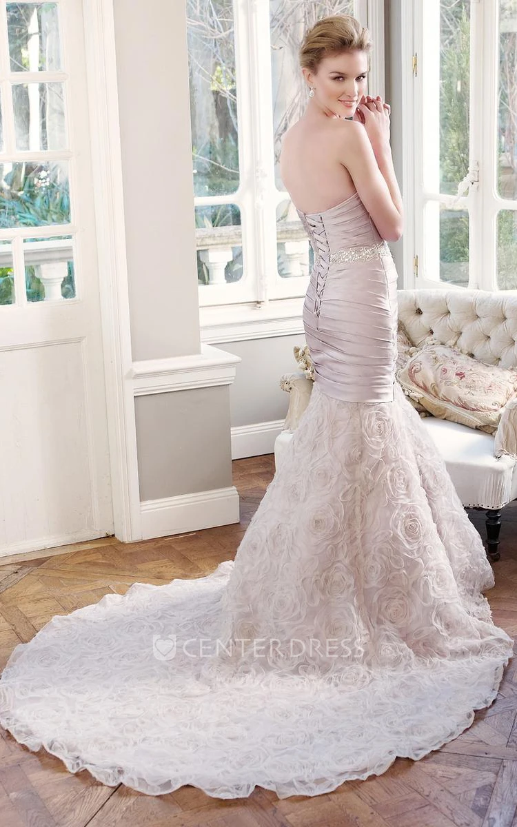Sheath Sweetheart Criss-Cross Floor-Length Sleeveless Wedding Dress With Waist Jewellery And Ruffles