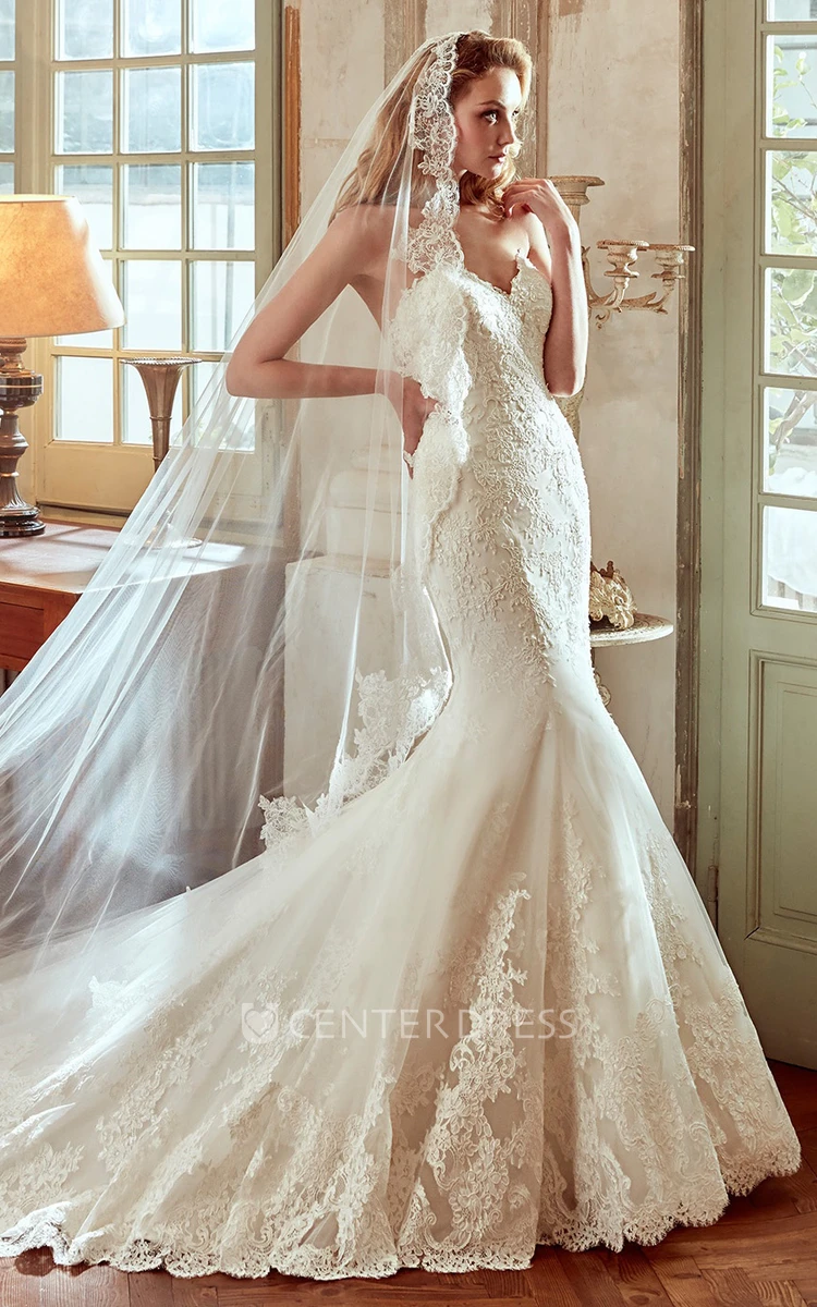 Sweetheart Lace Mermaid Wedding Dress With Embroidery And Court Train