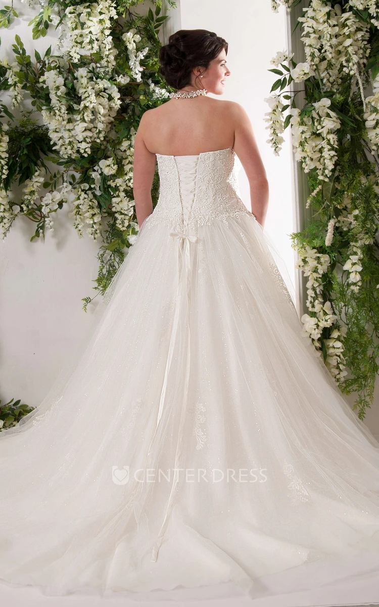 Ball Gown Long Sweetheart Lace&Tulle Plus Size Wedding Dress With Appliques
