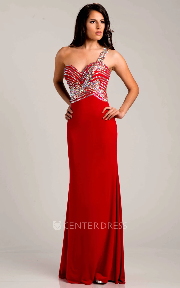 Column Chiffon Prom Dress With Jeweled Bodice And Beaded Strap