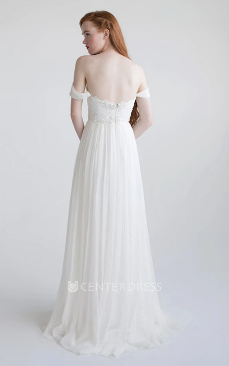 Sheath Off-The-Shoulder Chiffon Wedding Dress With Beading And Backless Design