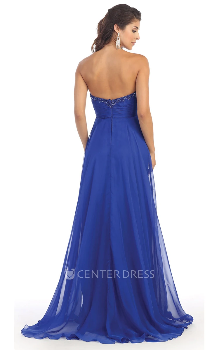 A-Line Sweetheart Sleeveless Empire Chiffon Backless Dress With Beading And Draping