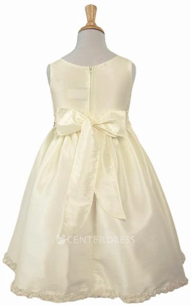 Tea-Length Tiered Ruffled Taffeta Flower Girl Dress