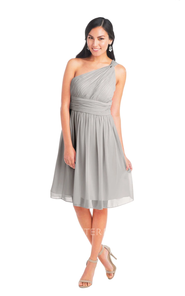 Knee-Length Sleeveless One-Shoulder Ruched Chiffon Muti-Color Convertible Bridesmaid Dress With Straps