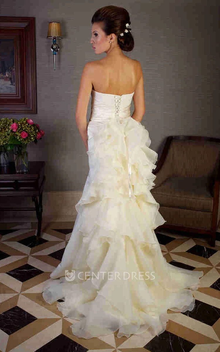 Sheath Sweetheart Maxi Satin Wedding Dress With Cascading Ruffles And Corset Back