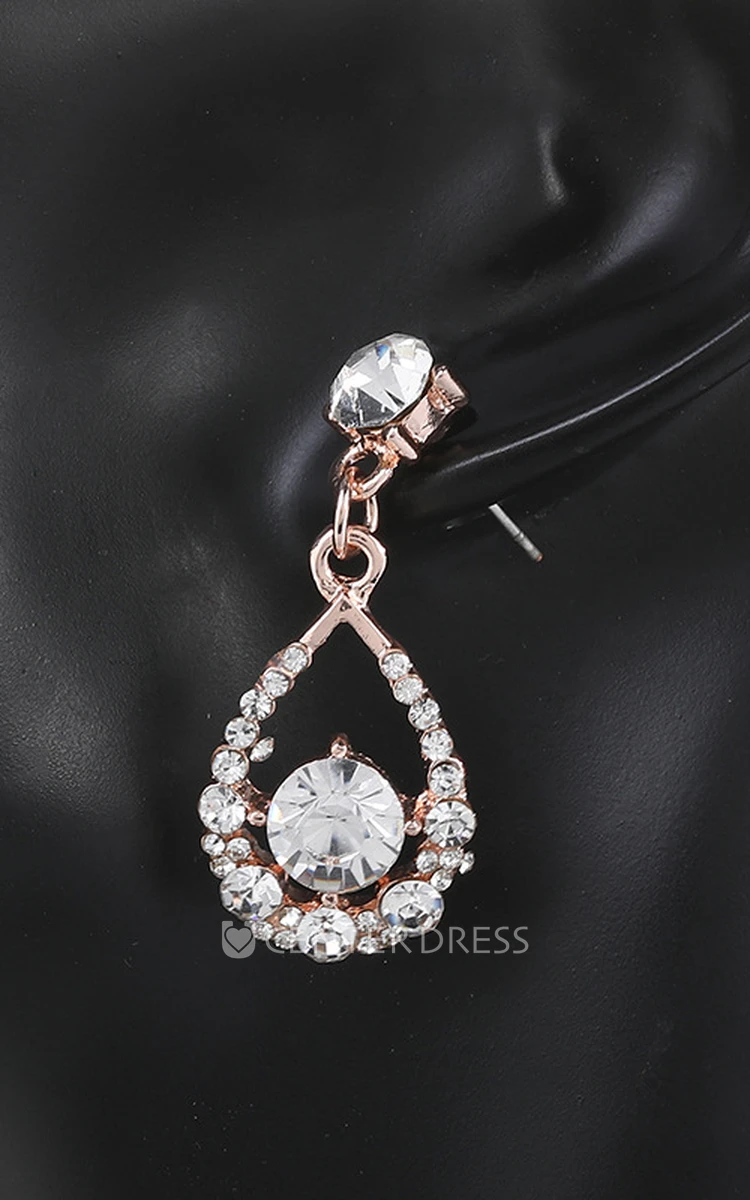 Rose Gold Rhinestone Design Necklace and Earrings Jewelry Set