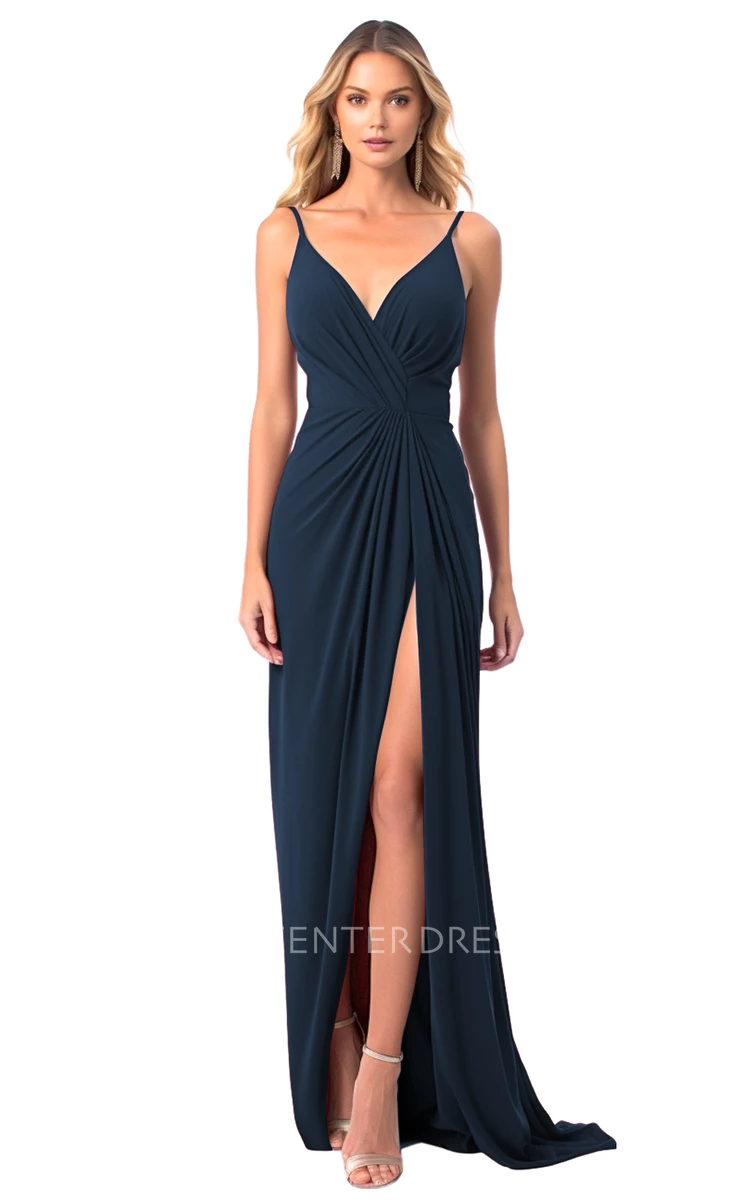 Sexy Mermaid Satin Bridesmaid Dress with V-neck and Split Front 2024 Modern