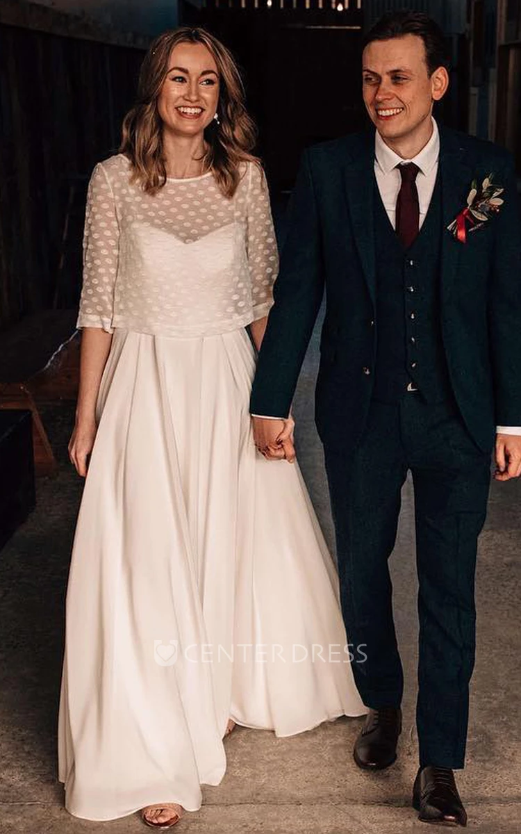 Elegant Bateau Neckline A-Line Chiffon Wedding Dress With Button Back
