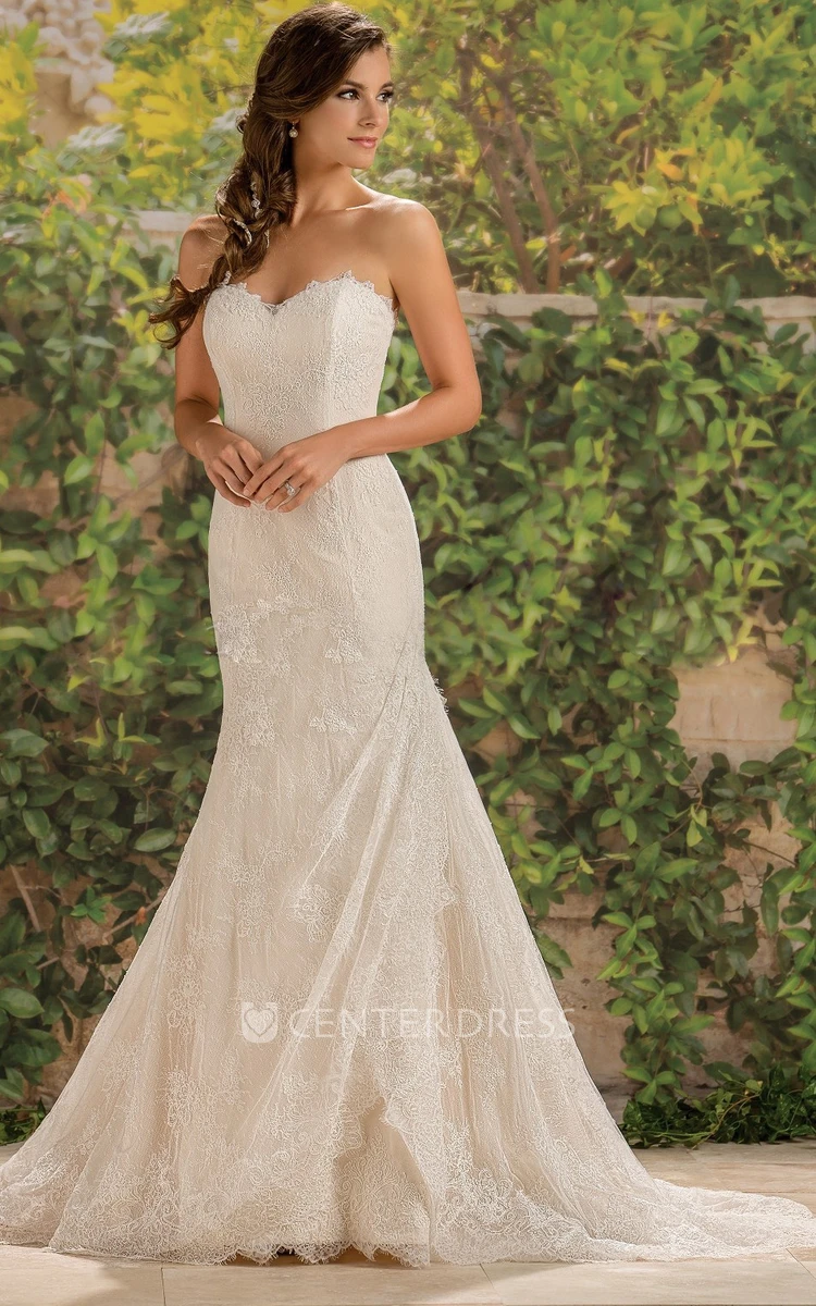Sweetheart Long Gown With Allover Lace Appliques