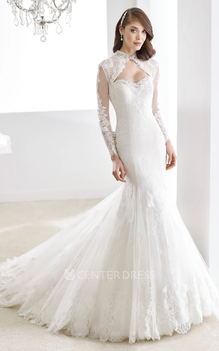 Lace wedding dress with cap sleeves and keyhole back best sale