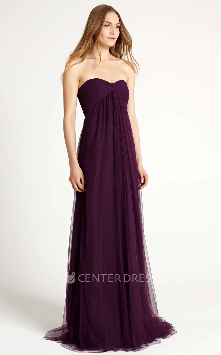 Empire Ruched Sleeveless Sweetheart Tulle Bridesmaid Dress With Pleats