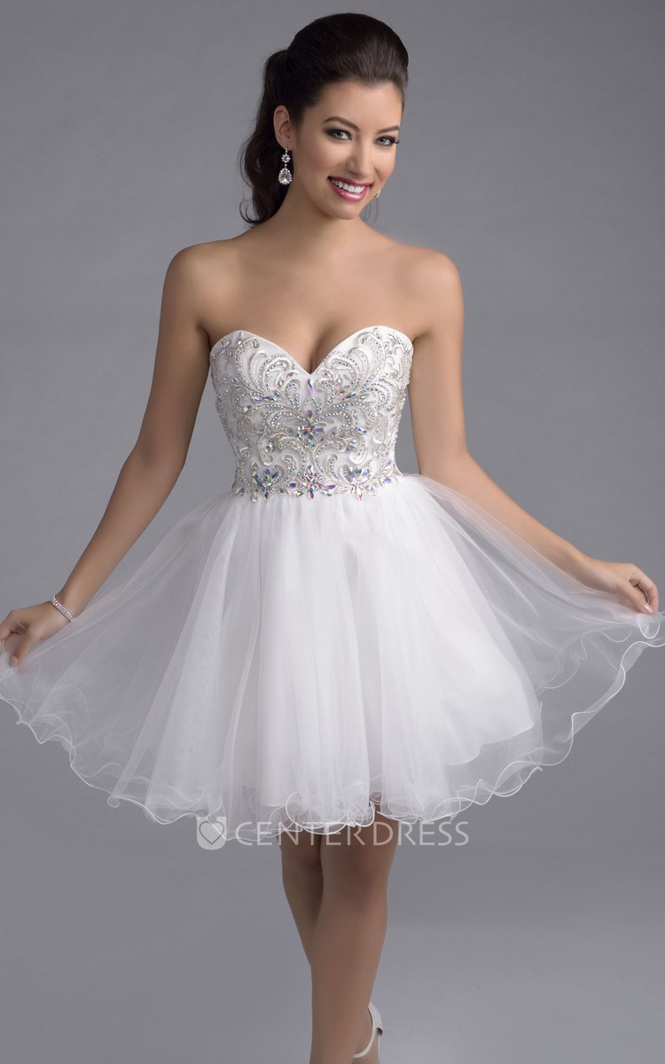 Fashion tulle mini prom dress with ribbon ties