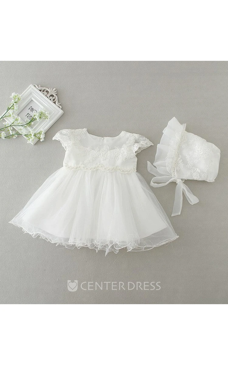 Elegant Christening Gown With Lace Appliques And Pearls