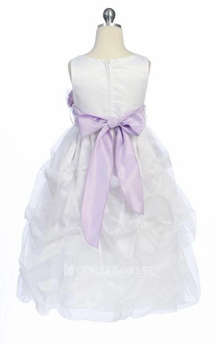 Tea-Length Ruched Organza&Satin Flower Girl Dress