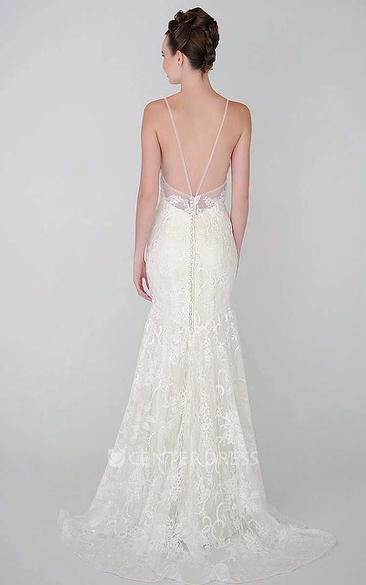 Sheath V-Neck Sleeveless Lace Wedding Dress With Straps