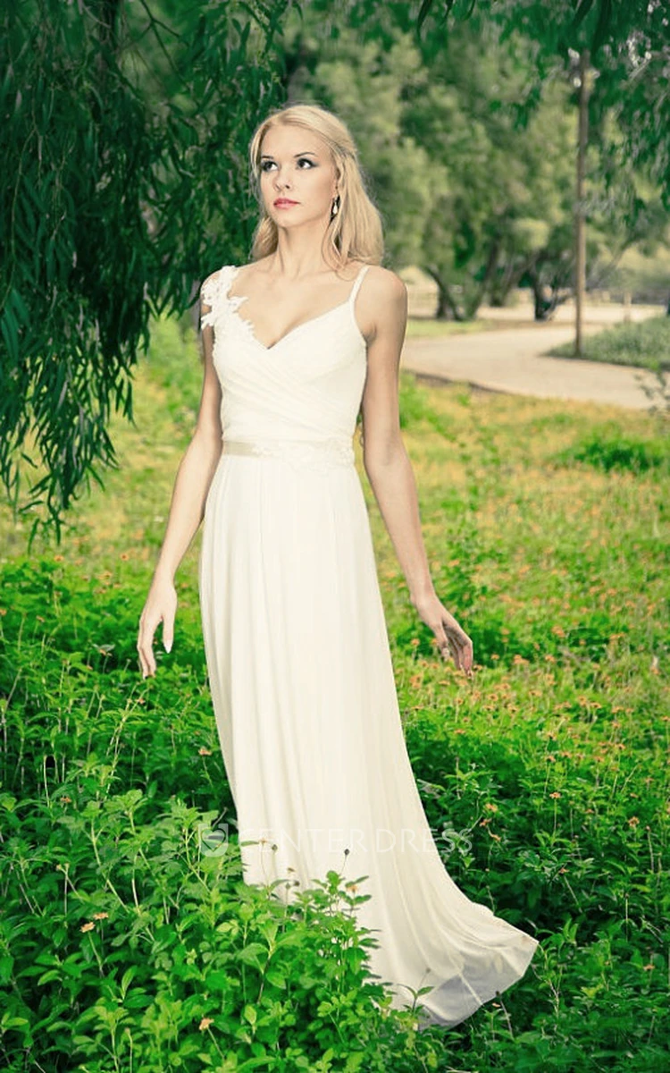 Chiffon Beaded Lace Backless Wedding Dress