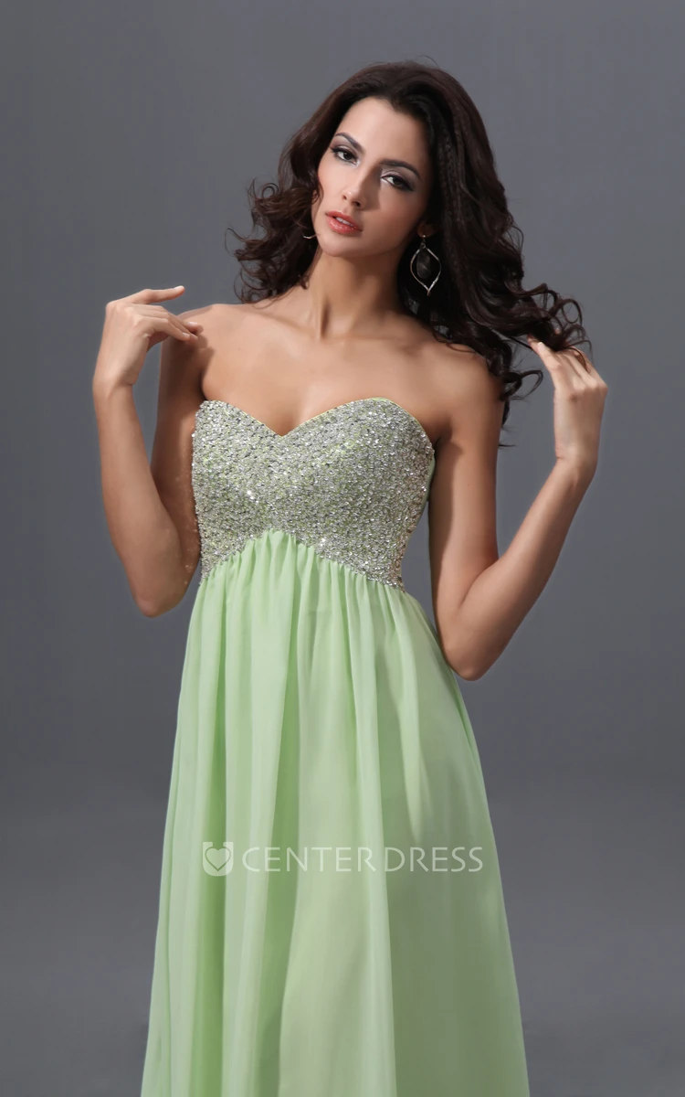 Empire Sweetheart A-Line Sleeveless Prom Gown With Sequined Bodice