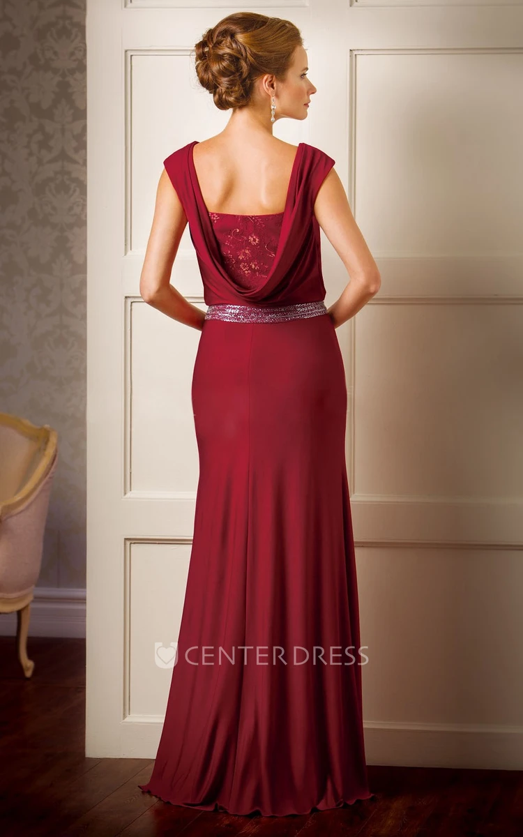 Cap-Sleeved Mother Of The Bride Dress With Sequins And Draping