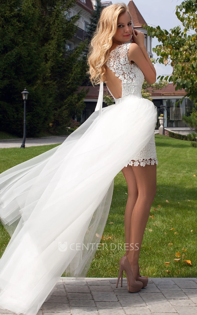 Sleeveless Scoop-Neck Maxi Tulle&Lace Wedding Dress With Keyhole