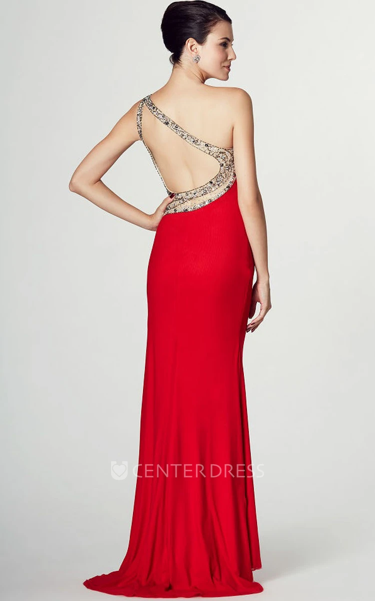 Sheath One-Shoulder Split-Front Sleeveless Jersey Prom Dress
