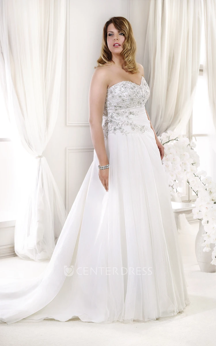 Sweetheart Beaded Chiffon Pleated Dress With Ruched Waist