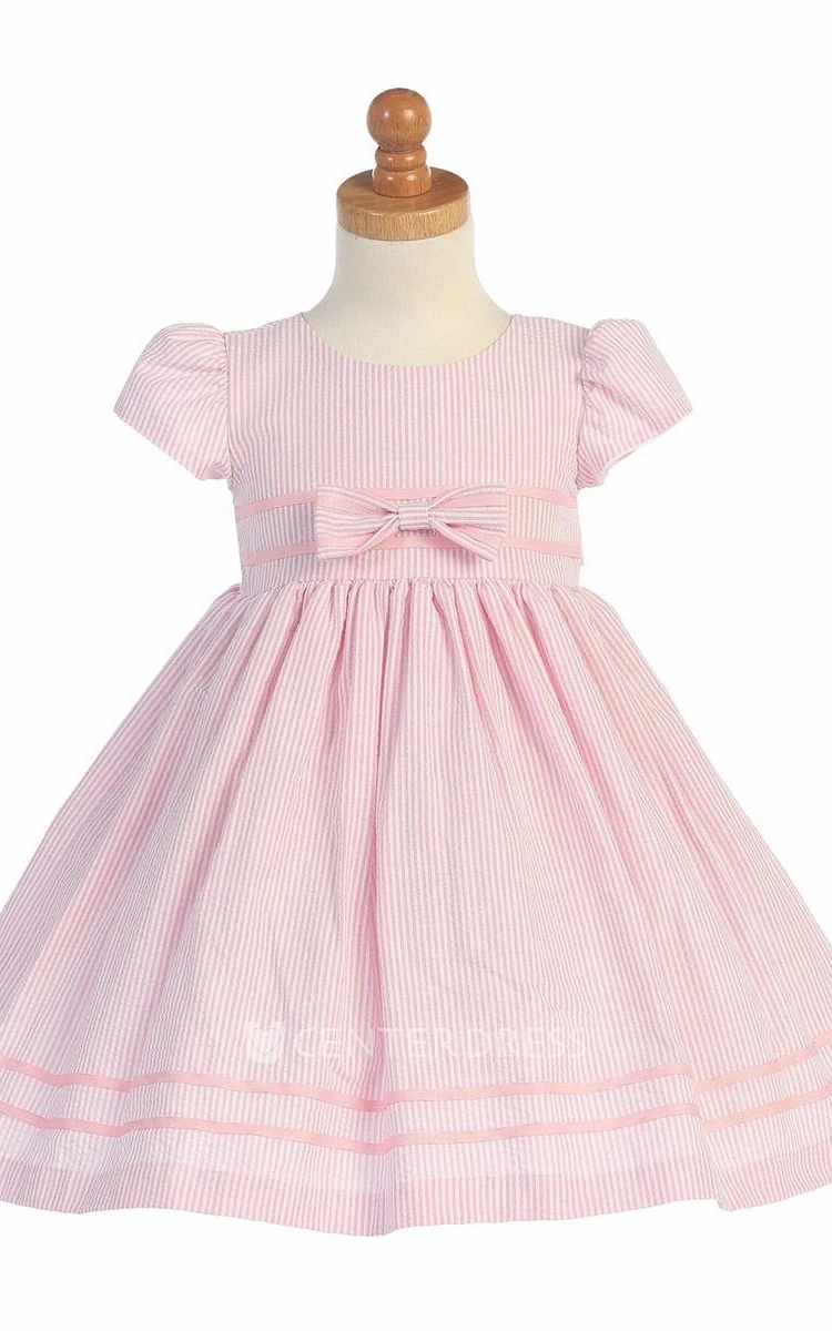 Tea-Length Tiered Pleated Flower Girl Dress With Sash