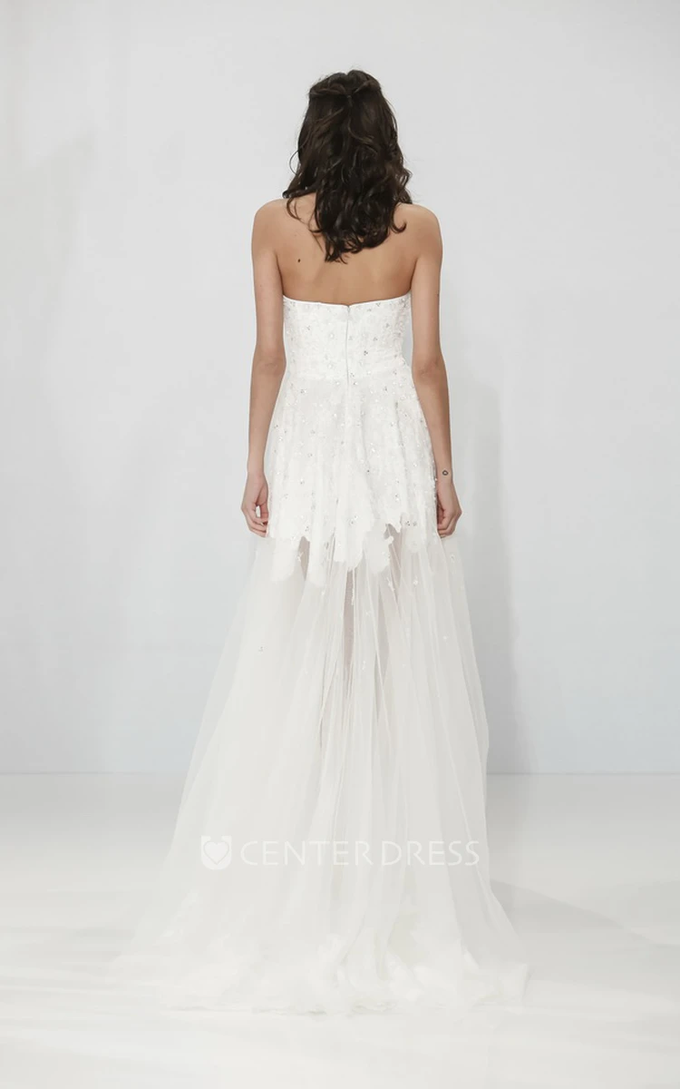 A-Line Sweetheart Sleeveless Maxi Appliqued Tulle Wedding Dress With Zipper Back And Beading