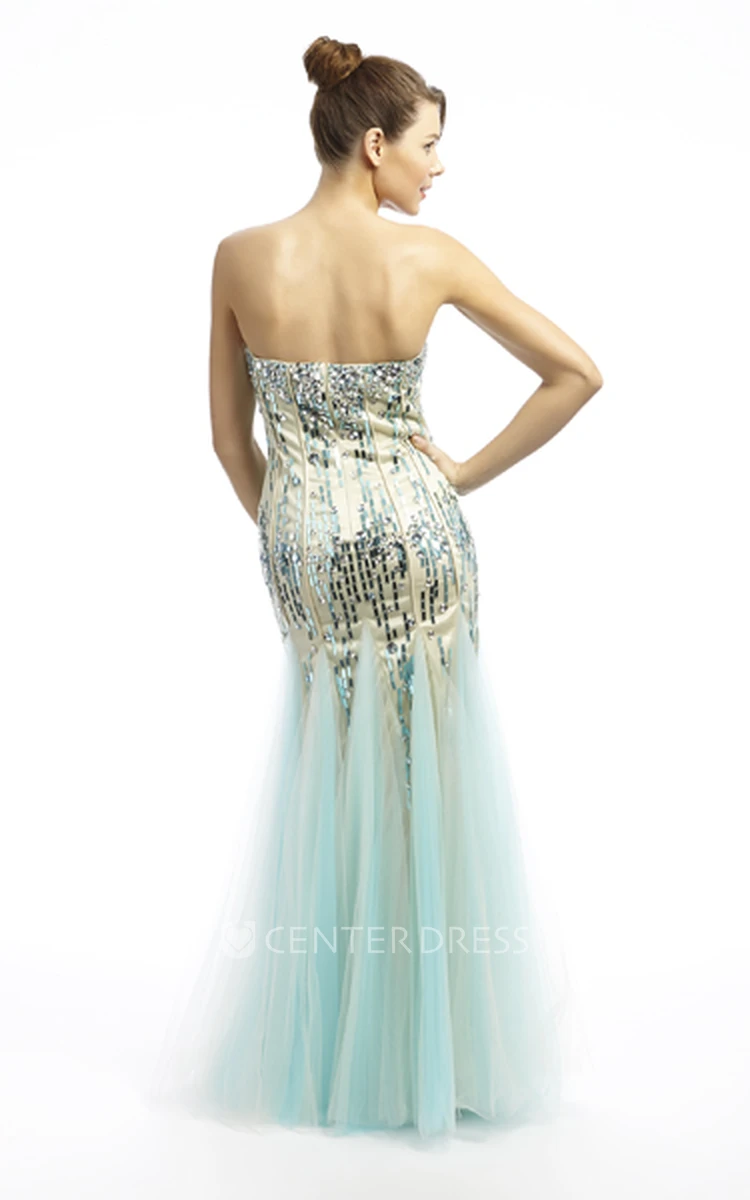 Trumpet Beaded Long Sleeveless Sweetheart Sequins&Tulle Prom Dress