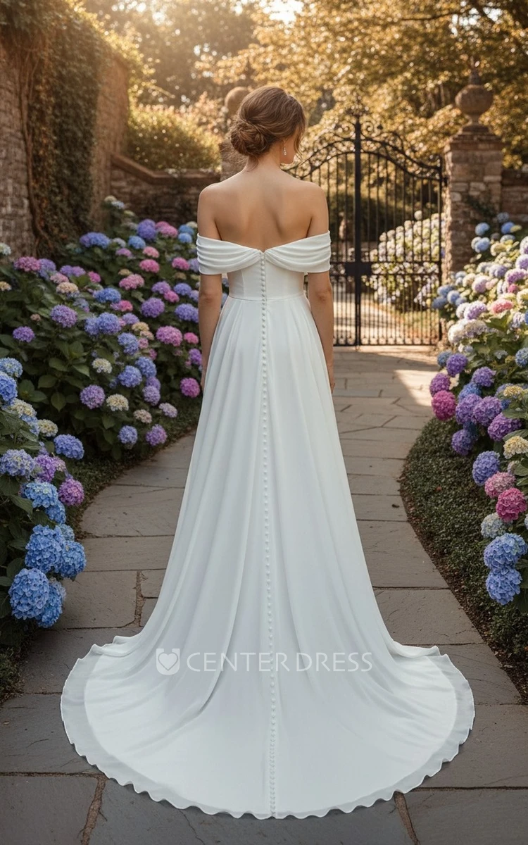 A-Line Wedding Dress Chiffon Sleeveless Ruching Off-the-shoulder Country Garden Elegant Simple 2026