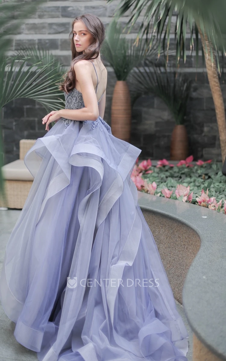 Sleeveless Tulle A-Line Evening Dress with V-neck Modern and Elegant Wedding Dress