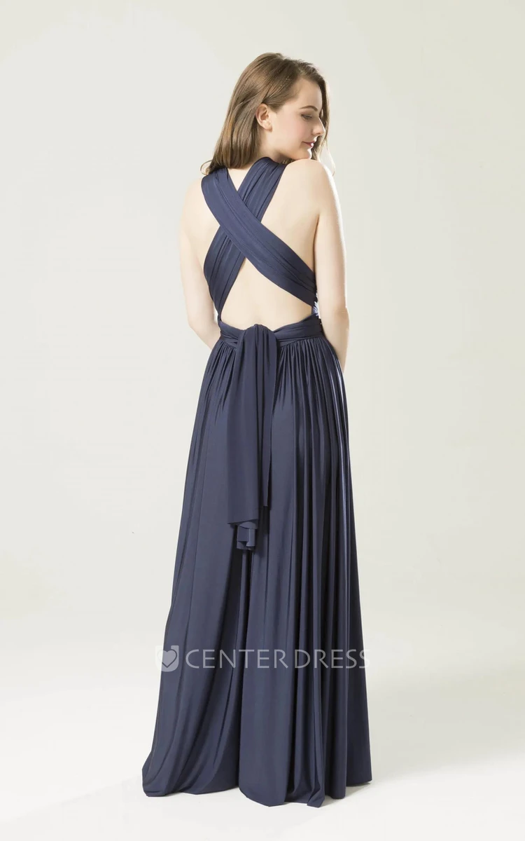 Modern Convertible Jersey Bridesmaid Dress With Halter Neck And Cross Back