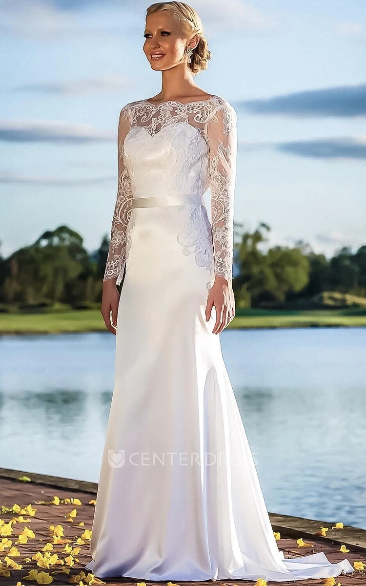 Sweetheart Lace Satin Weddig Dress With Illusion