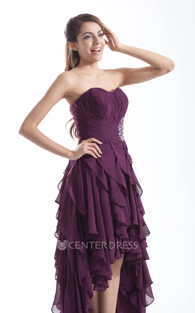 Sleeveless Sweetheart High-Low Chiffon Prom Dress With Beading And Cascading Ruffles