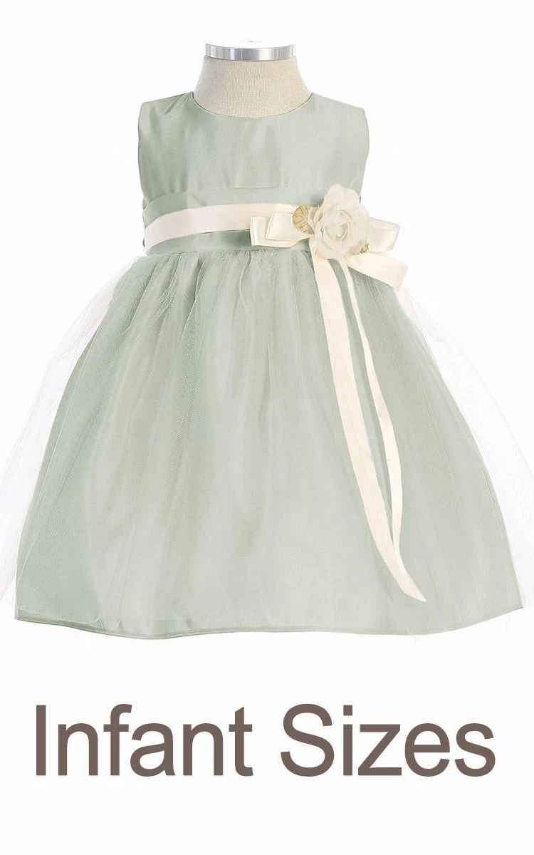 Tea-Length Tiered Tulle&Satin Flower Girl Dress