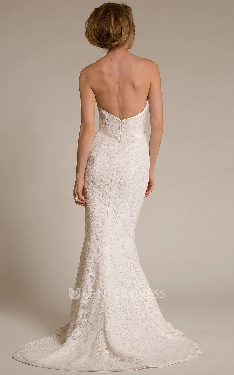 Mermaid Sweetheart Lace Wedding Dress With Bow And Deep-V Back