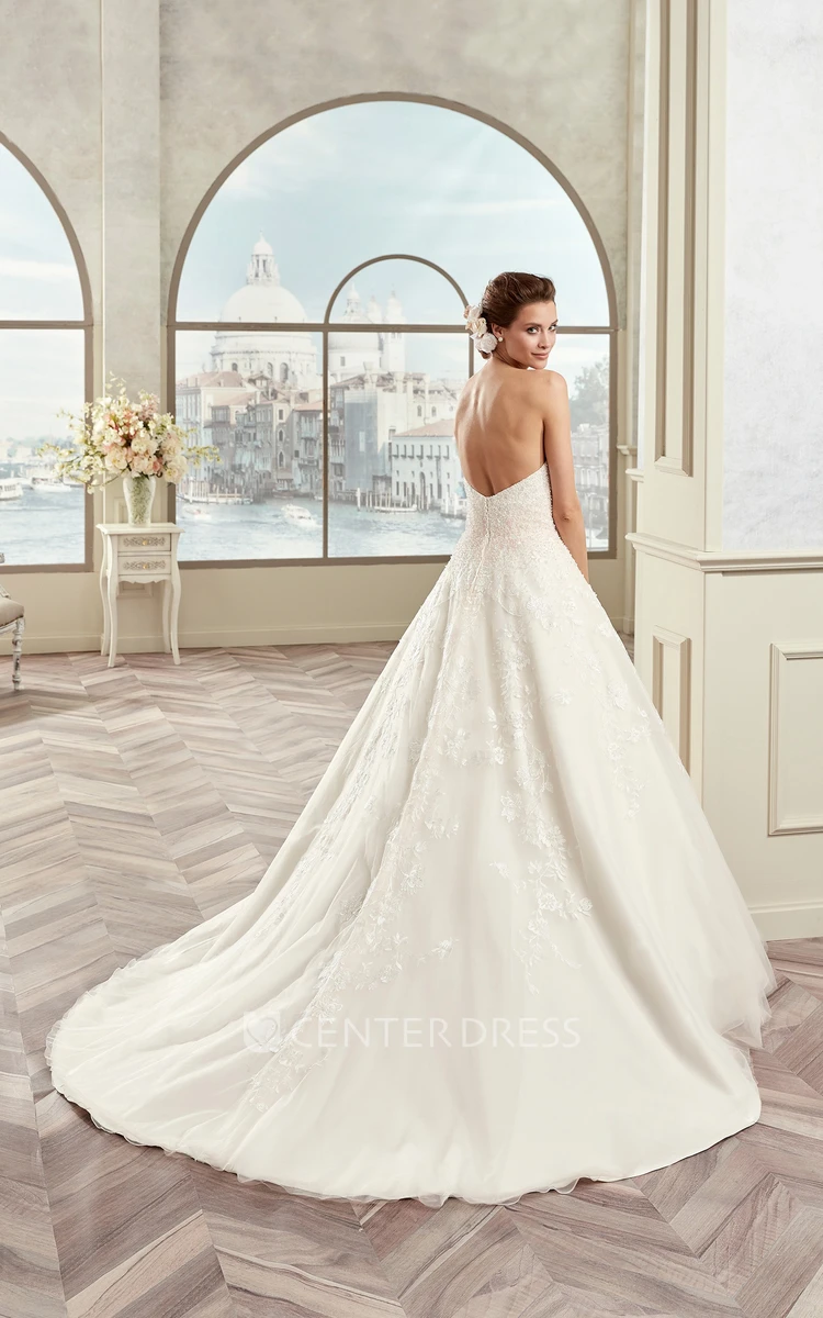 Sweetheart A-Line Beaded Bridal Gown With Floral Appliques And Open Back