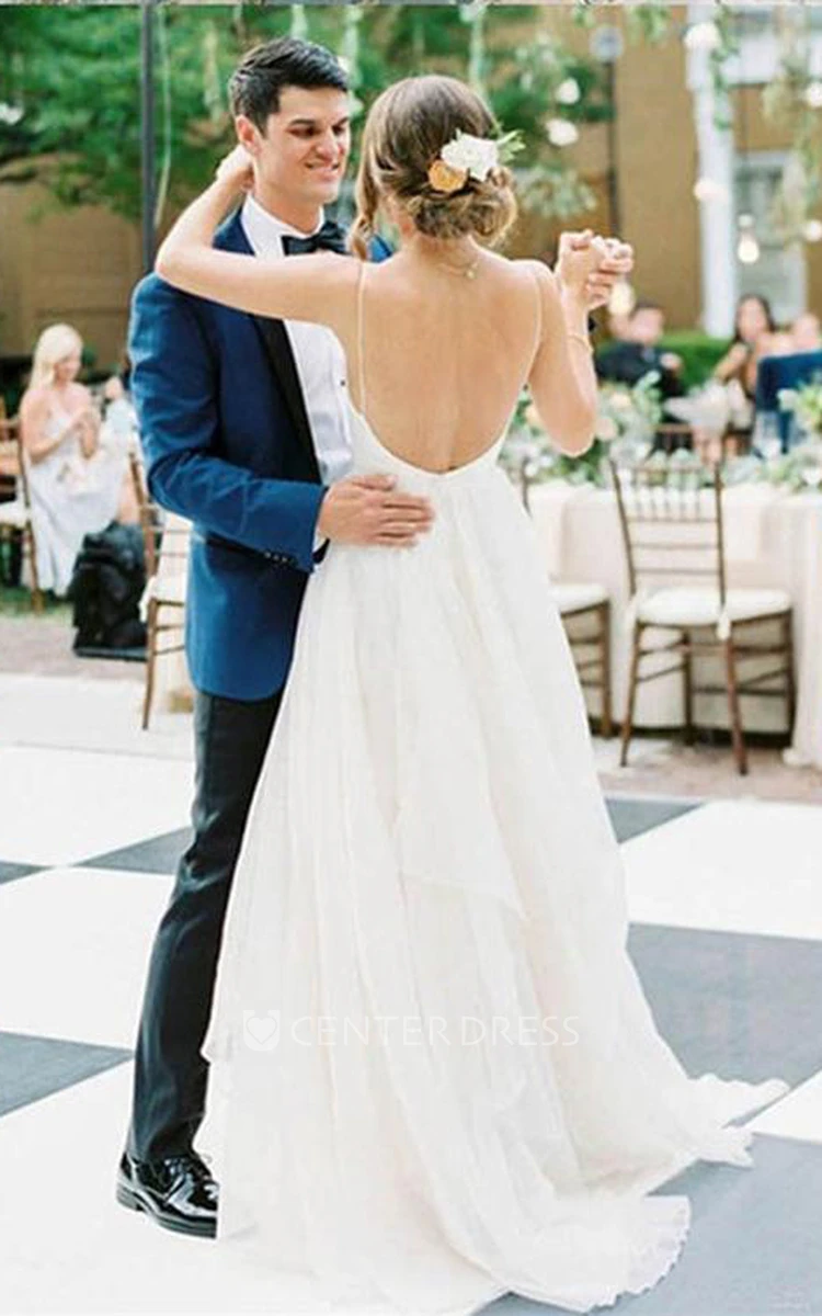 Casual V-neck Tulle Satin Sleeveless Floor-length A Line Ball Gown Wedding Dress