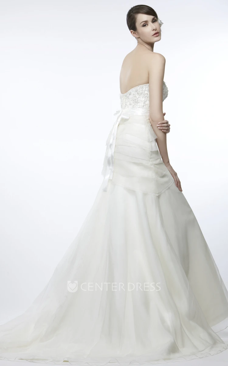 A-Line Sweetheart Sleeveless Beaded Tulle Wedding Dress