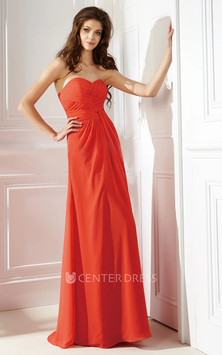 Sweetheart A-Line Long Bridesmaid Dress With Crisscross Ruches