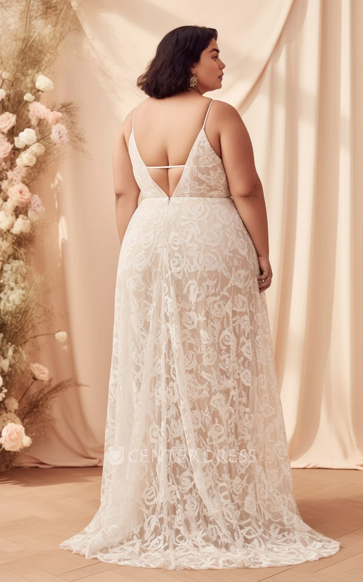 Plus Size A-Line Wedding Dress Tulle Sleeveless Spaghetti Bohemian Country Garden Beach 2024