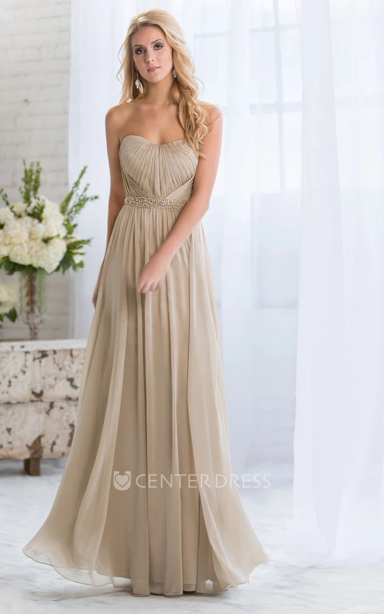 Sweetheart A-Line Long Bridesmaid Dress With Pleats And Crystal Waist