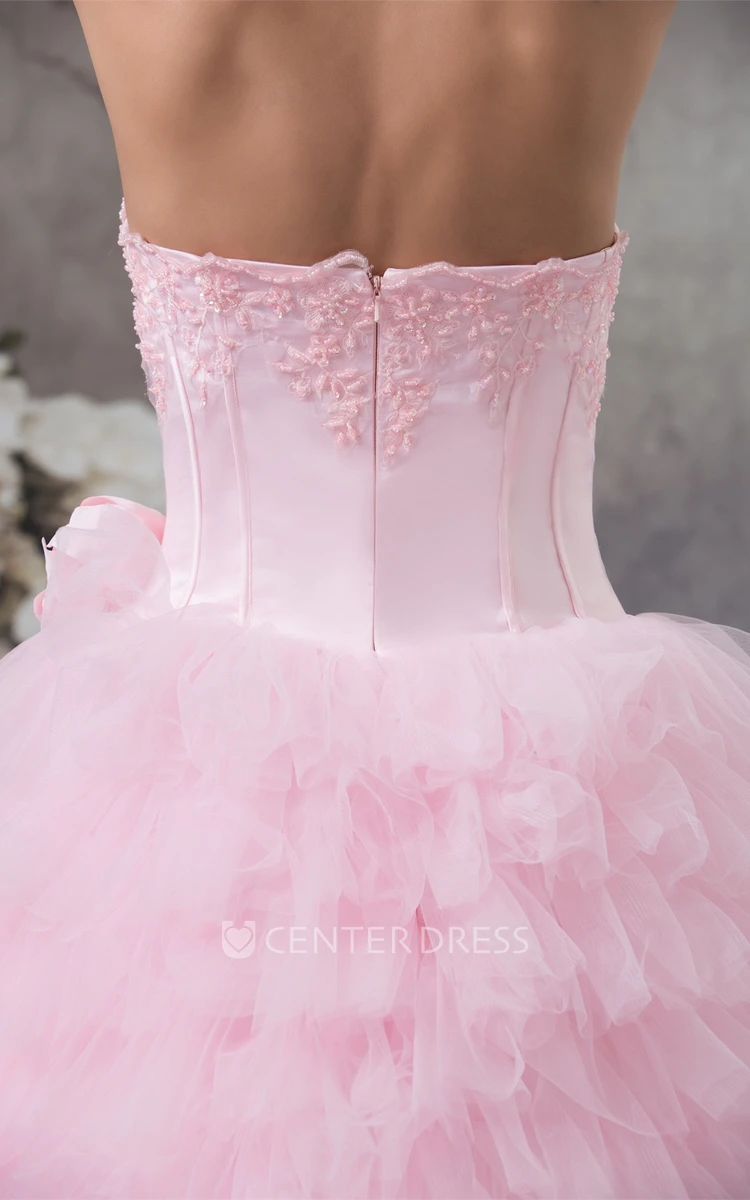 Ruffled Strapless Ball Gown Tulle Quinceanera Dress with Bolero